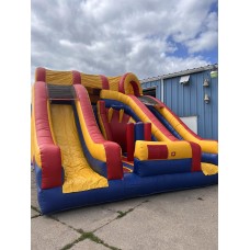 INFLATABLE DUAL SLIDE W/ MINI OBSTACLE COURSE